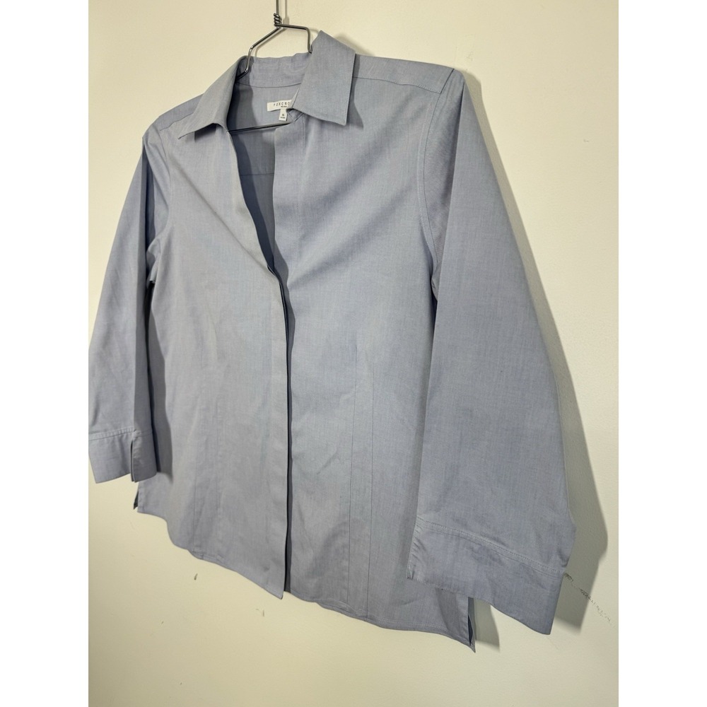 Foxcroft Non Iron Fitted Long Sleeve Button Up Blouse Top Shirt Size 16 Blue - Picture 4 of 9